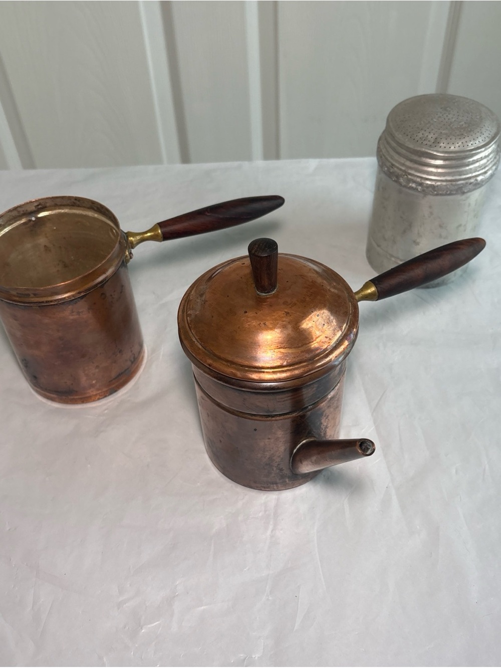 Vintage Copper Brass Neopolitan Espresso Maker with Wooden Handle - Drip Flip